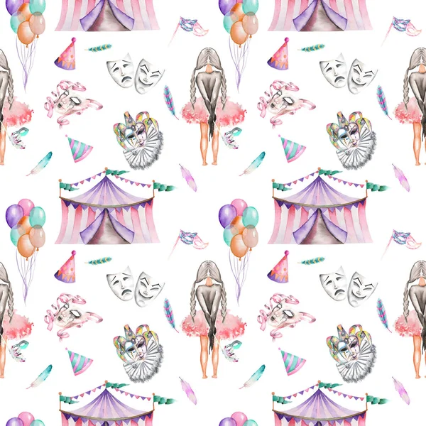 Seamless pattern with circus and masquerade elements — Stock Photo, Image