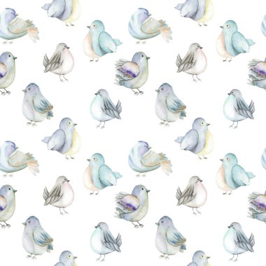 Suluboya mavi kuşların seamless modeli