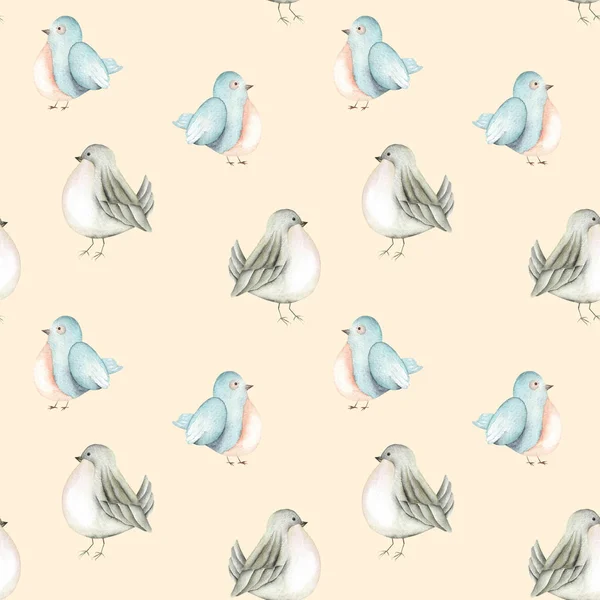 Seamless pattern of the watercolor cute birds — Stock Photo, Image