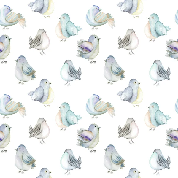 无缝模式的水彩蓝鸟 — 图库照片