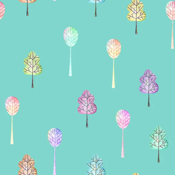 Naadloze bloemmotief met eenvoudige veelkleurige bomen — Stockfoto