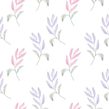 Mor ve pembe yaprakları ile suluboya dalları ile Seamless Modeli