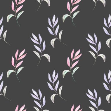 Mor ve pembe yaprakları ile suluboya dalları ile Seamless Modeli