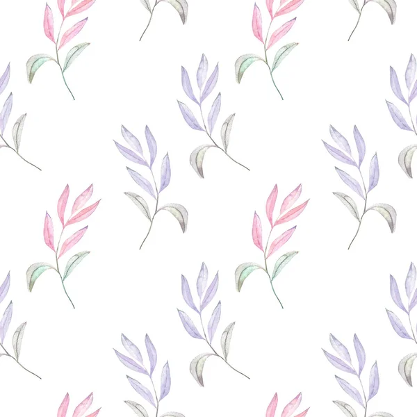 Seamless pattern with the watercolor branches with purple and pink leaves — Stock Photo, Image