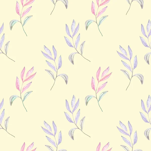 Seamless mönster med akvarell grenar med lila och rosa blad — Stockfoto