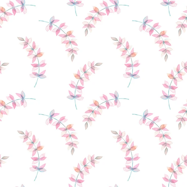 Seamless pattern with the watercolor branches with purple and pink leaves — Stock Photo, Image
