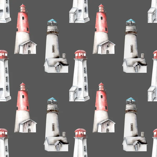 水彩の灯台のシームレス パターン — ストック写真