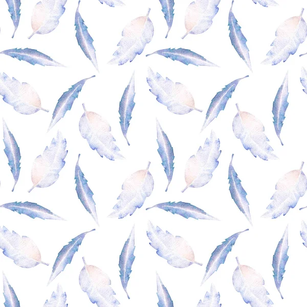 Seamless floral pattern with the watercolor blue leaves — Stock Photo, Image