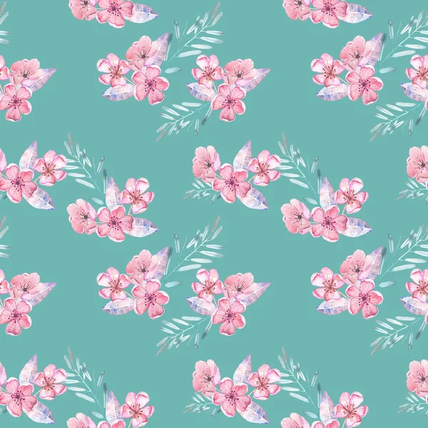 Seamless mönster med akvarell floral buketter från anbud rosa blommor och blad — Stockfoto