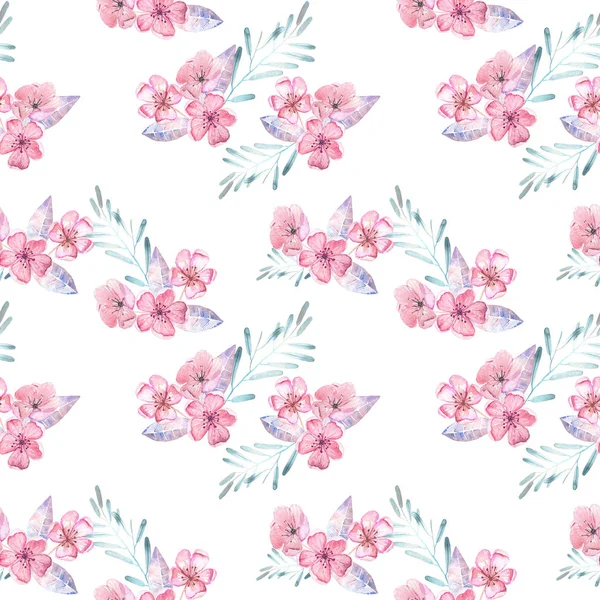 Varrat nélküli mintát akvarell virág csokrok pályázati rózsaszín virágok és levelek — Stock Fotó