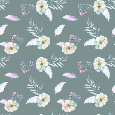 Suluboya ihale nane ve mor çiçekler ve bitkiler ile Seamless Modeli