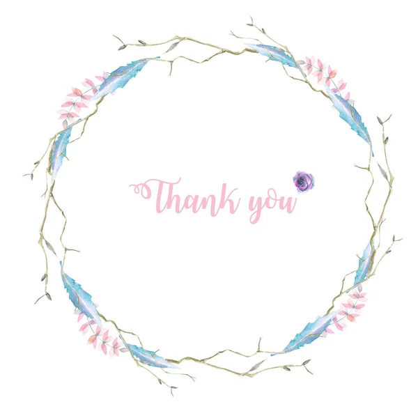 Circle frame, border, wreath with watercolor tree branches and leaves, hand drawn on a white background — Stock Photo, Image