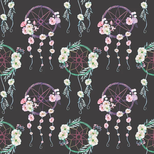 꽃 dreamcatchers 원활한 패턴 — 스톡 사진