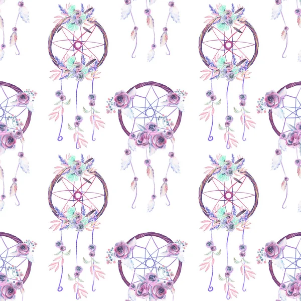 Seamless pattern with floral dreamcatchers — Stock Photo, Image