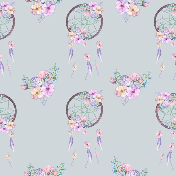 꽃 dreamcatchers 원활한 패턴 — 스톡 사진