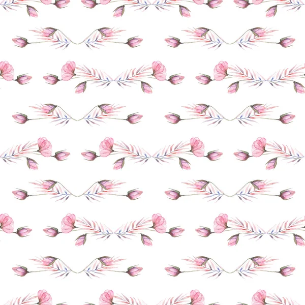 Seamless pattern with watercolor floral ornament from rose buds and other pink plants — Stock Photo, Image