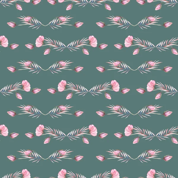 Seamless pattern with watercolor floral ornament from rose buds and other pink plants — Stock Photo, Image