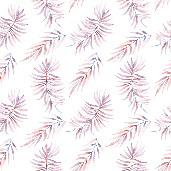 Nahtloses Muster mit den Aquarellzweigen mit lila und rosa Blättern — Stockfoto
