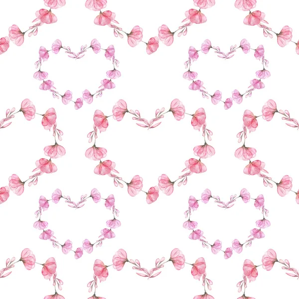 Naadloze patroon met aquarel harten van roze bloemen — Stockfoto