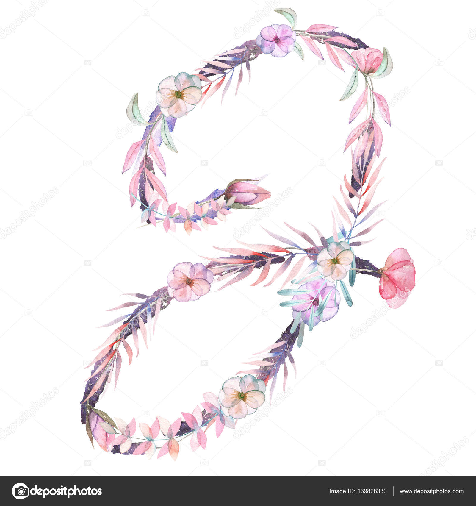 Letra J De Acuarela Flores Color Rosas Y Púrpuras Fotos De