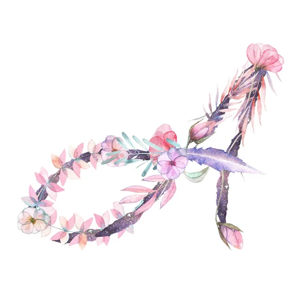 Κεφαλαίο γράμμα A ακουαρέλα ροζ και μοβ λουλούδια — Φωτογραφία Αρχείου