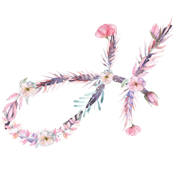 Großbuchstabe h der Aquarell rosa und lila Blumen — Stockfoto