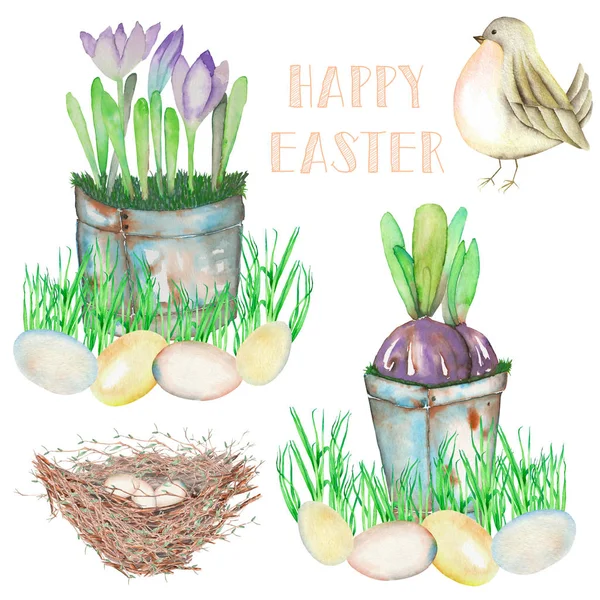 Set, collection of watercolor Easter illustrations — Stock Photo, Image