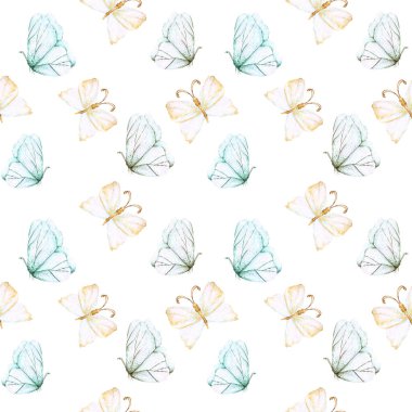 Seamless pattern with watercolor tender butterflies clipart