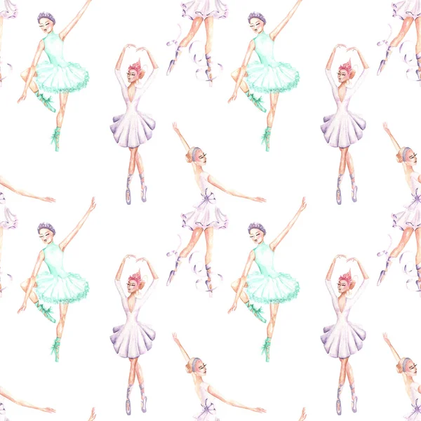 Seamless pattern with watercolor ballet dancers — Stock Photo, Image