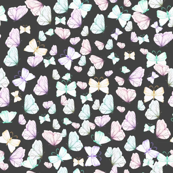 Naadloze patroon met aquarel tedere vlinders — Stockfoto