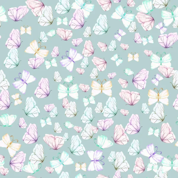 Seamless pattern with watercolor tender butterflies — Stock Photo, Image