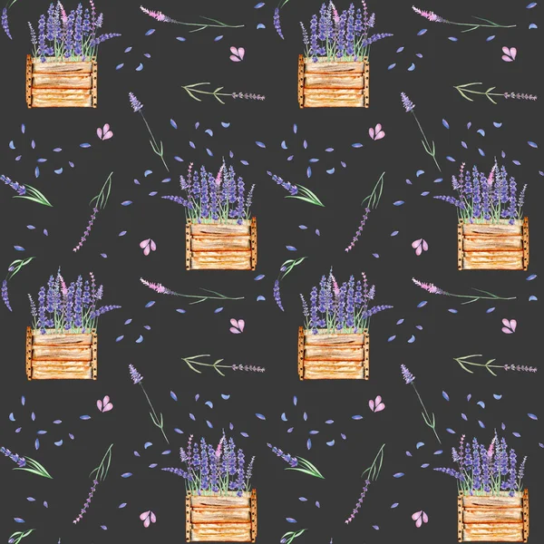 라벤더 꽃 나무 상자에 완벽 한 패턴 — 스톡 사진