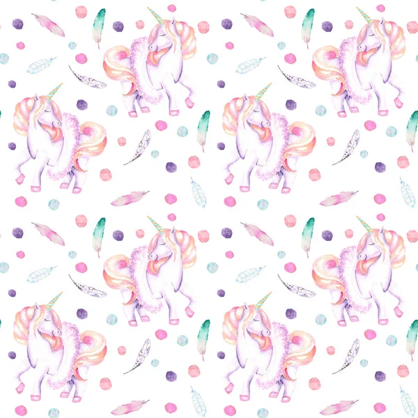 Tutu, tüyler ve konfeti suluboya pembe unicorn ile Seamless Modeli