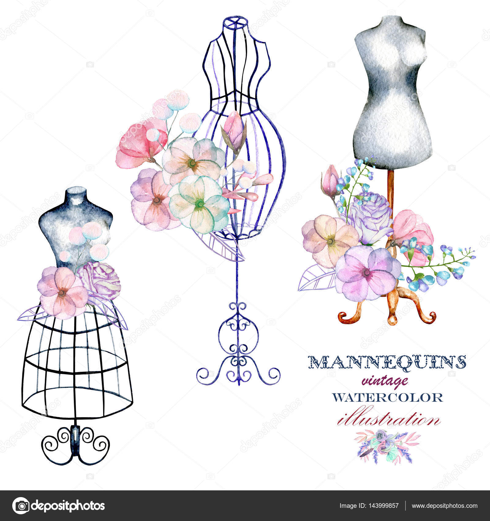 Набор Акварельных Манекенов И Цветов, Набор Макетов Логотипа.