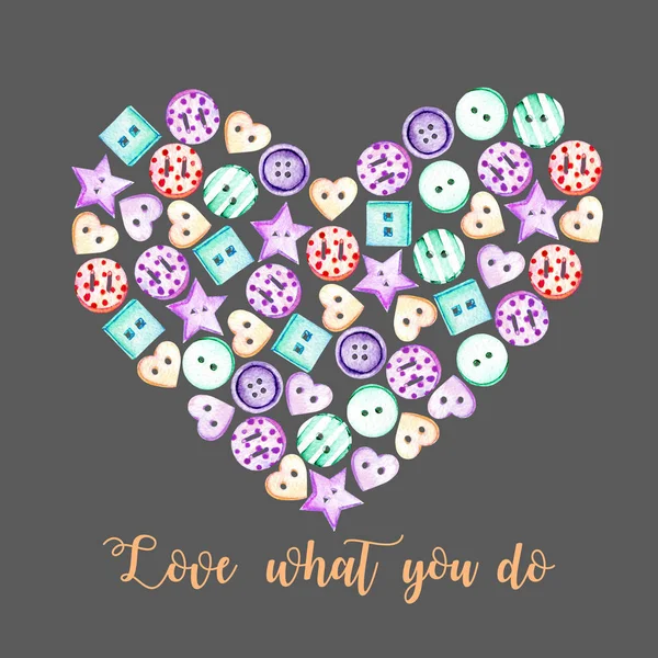 Sulu Boya renkli butonları ile kalp illüstrasyon — Stok fotoğraf