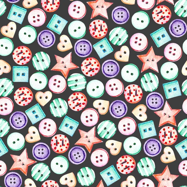 Seamless pattern with watercolor colored buttons — Stock Photo, Image