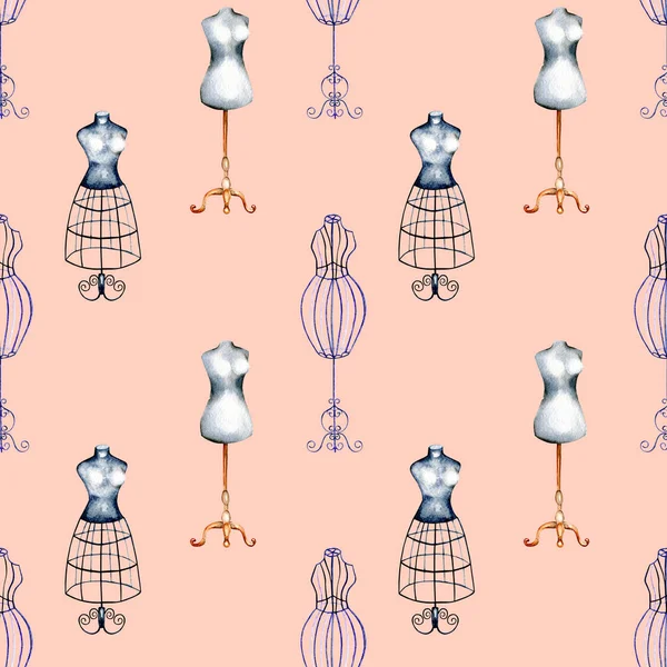 수채화 복고풍 마네킹 완벽 한 패턴 — 스톡 사진