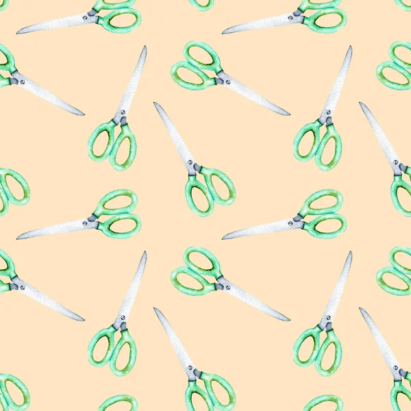 Seamless pattern with watercolor scissors — Stock Photo, Image