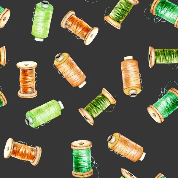 Varrat nélküli mintát akvarell zöld és narancs orsó-menet — Stock Fotó
