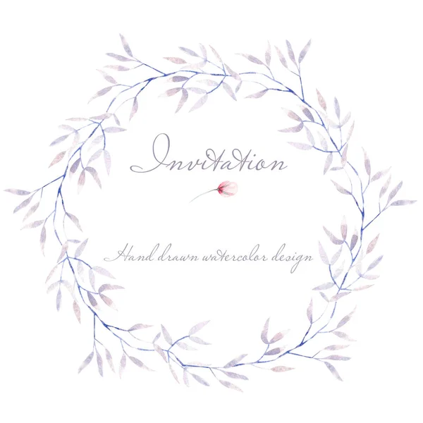 Circle frame, border, wreath with watercolor tender purple tree branches — Stock Photo, Image