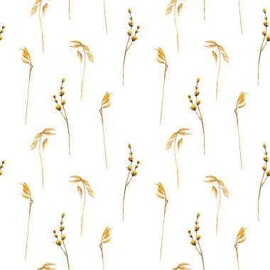 Buğday spikelets ve diğer kuru ot ile sorunsuz çiçek desenli