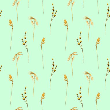 Buğday spikelets ve diğer kuru ot ile sorunsuz çiçek desenli