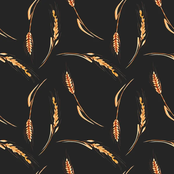 Naadloos patroon met tarwe spikeletten — Gratis stockfoto