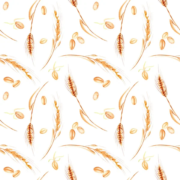 Nahtloses Muster mit Weizenstacheln und Körnern — Stockfoto