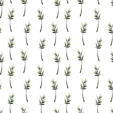 Sorunsuz çiçek desenli suluboya yeşil yaprakları ve dalları