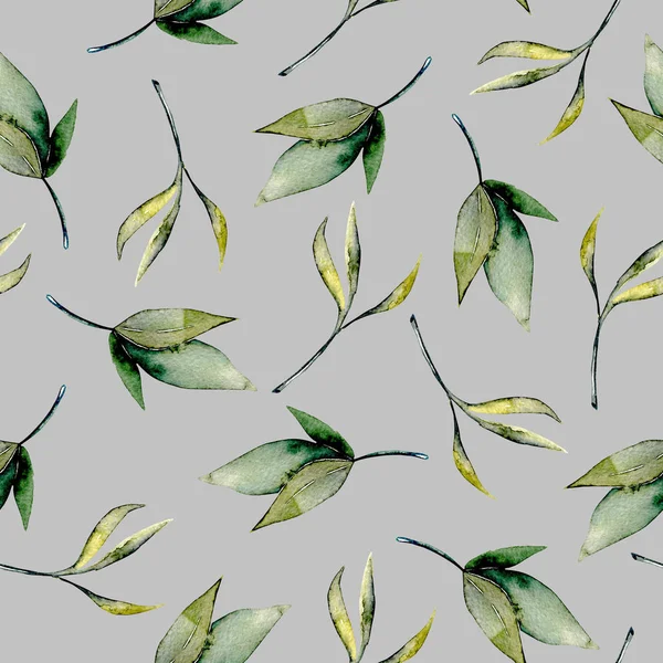Бесшовный цветочный узор с акварелью зеленые листья и ветви — стоковое фото