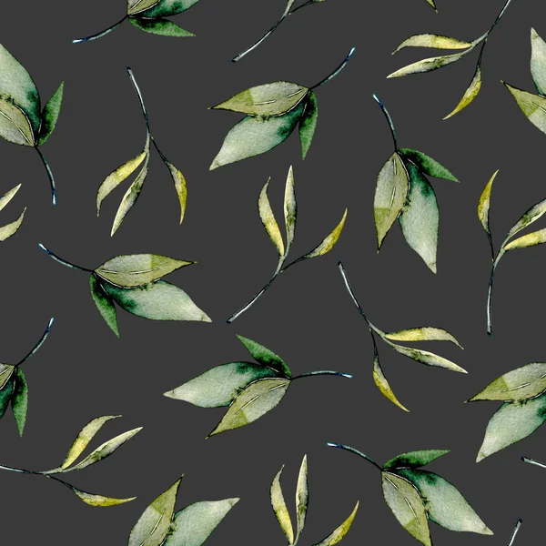 Motif floral sans couture avec des feuilles et des branches vert aquarelle — Photo