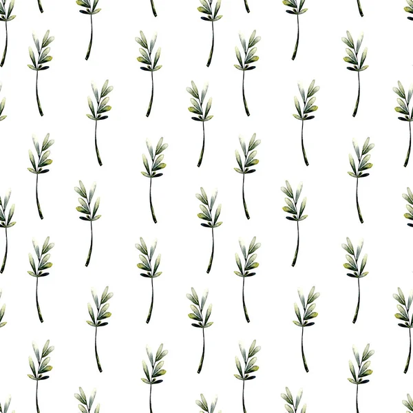 Květinový vzor bezešvé s akvarelem zelené listí a větvičky — Stock fotografie