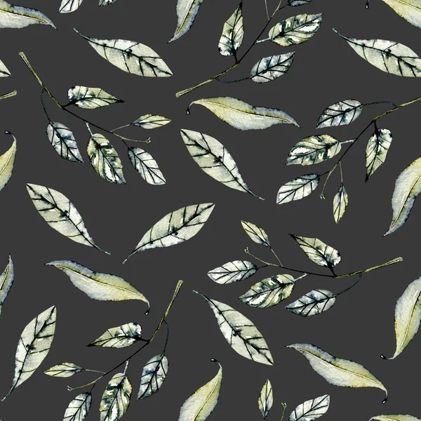 Seamless floral pattern with watercolor green leaves and branches — Stock Photo, Image