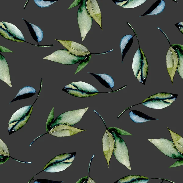 Безшовний квітковий візерунок з акварельними зеленими листям і гілками — стокове фото